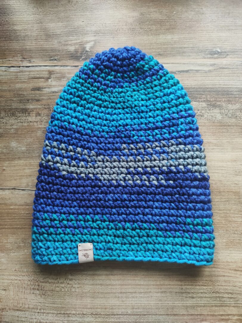 niebieska czapka zimowa handmade